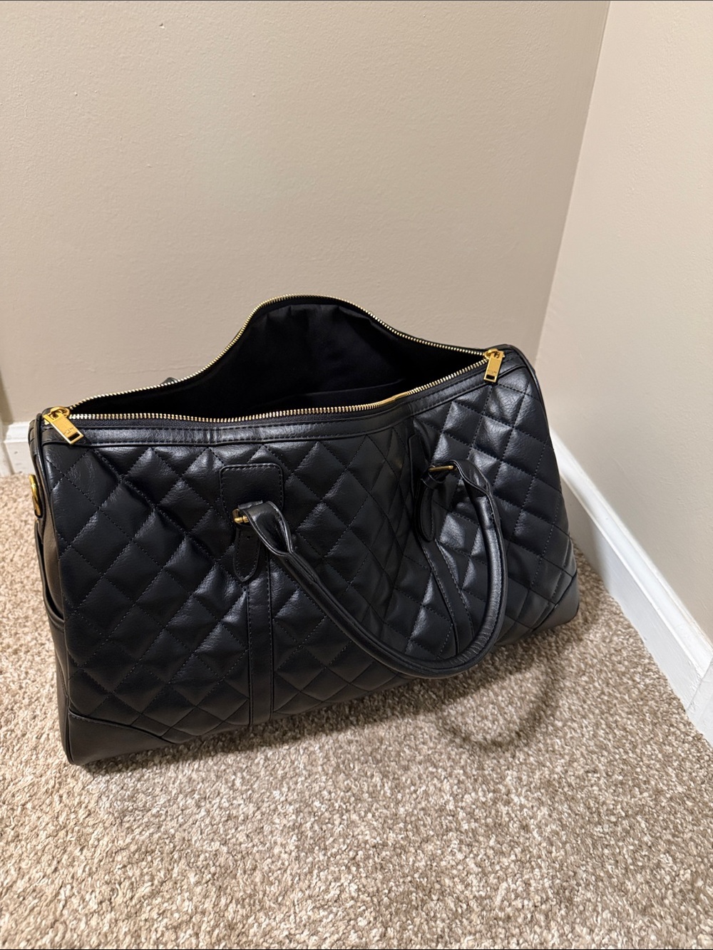 Saint Laurent Black Quilted Leather Satchel with Gold YSL Emblem - Picture 4 of 5